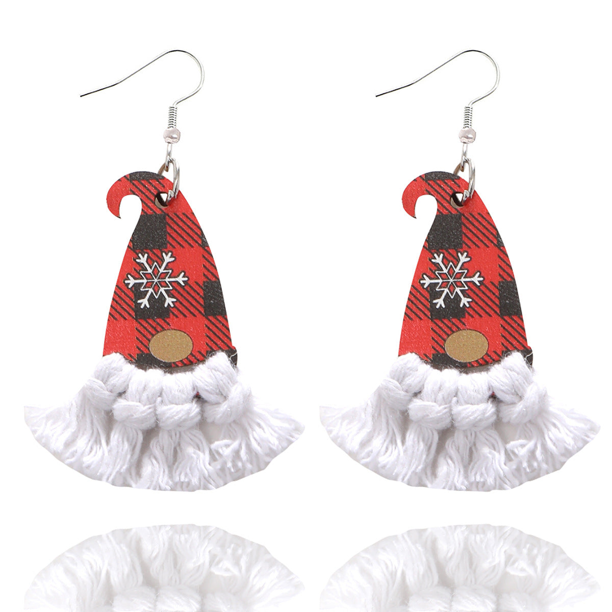 Wholesale Christmas Elf Wood Chips Retro Plaid Polka Dot Christmas Hat Earrings